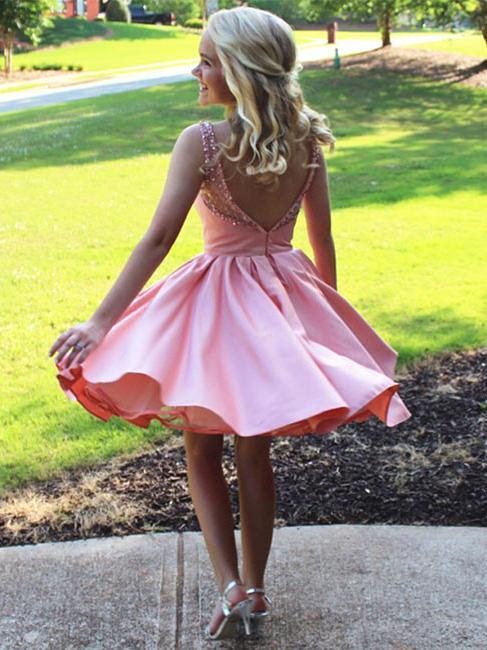 BohoProm homecoming dresses Sparkly Satin Bateau Neckline A-line Homecoming Dresses With Beadings HD099