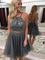 Sparkly Tulle Scoop Neckline 2 Pieces A-line Homecoming Dresses HD163