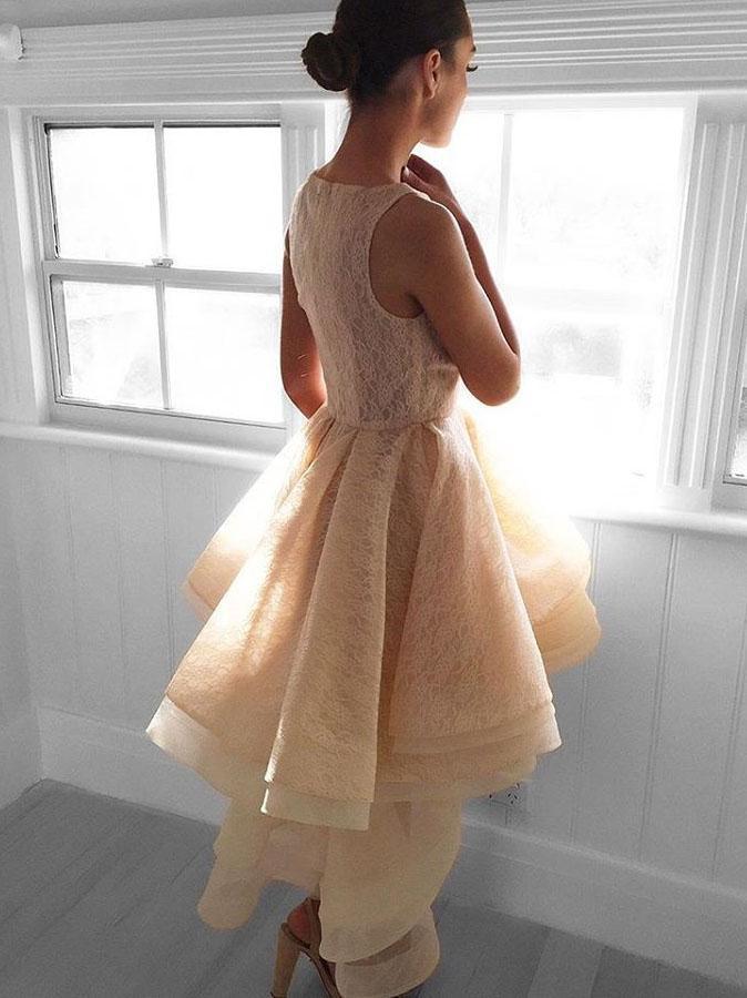 BohoProm homecoming dresses Unique Lace Jewel Neckline Hi-lo Length A-line Homecoming Dress HD018
