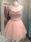 Unique Tulle Jewel Neckline 2 Pieces A-line Homecoming Dresses With Pearls HD069