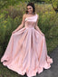 A-line Asymmetric Sweep Train Satin Simple Prom Dresses 2800