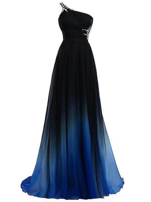 BohoProm prom dresses A-line  Asymmetric Sweep Train Tulle Rhinestone Pleats Prom Dresses 2875