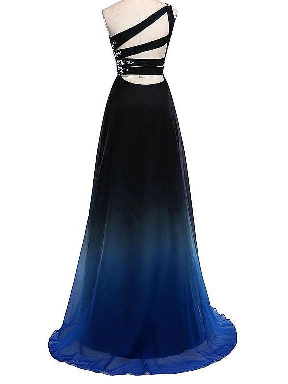 BohoProm prom dresses A-line  Asymmetric Sweep Train Tulle Rhinestone Pleats Prom Dresses 2875