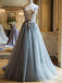 BohoProm prom dresses A-line Bateau Floor-Length Tulle Appliqued Long Prom Dresses HX0044