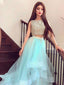 A-line Bateau Sweep Train Organza Sequined Two Piece Prom Dress 3059