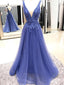 A-line Deep-V Floor-length Organza Prom Dresses With Beading HX00159