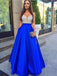 BohoProm prom dresses A-line Deep-V Floor-Length Satin Rhine Stone Prom Dress 3048