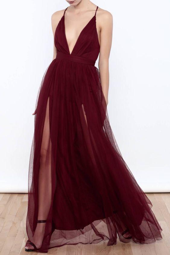 BohoProm prom dresses A-line Deep-V Floor-Length Tulle Simple Prom Dresses ASD2506
