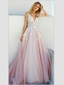 A-line Deep-V Sweep Train Chiffon Appliqued Prom Dresses ASD26813