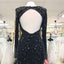 BohoProm prom dresses A-line Deep-V Sweep Train Chiffon Beaded Black Prom Dresses APD27009