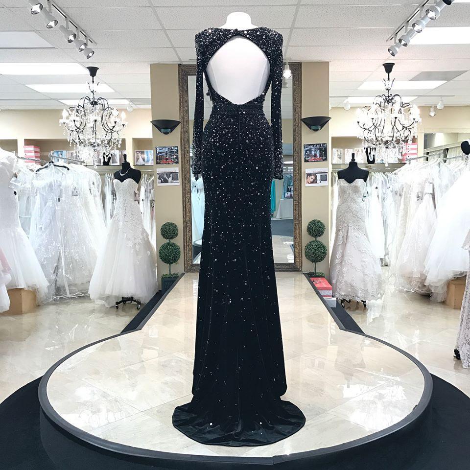 BohoProm prom dresses A-line Deep-V Sweep Train Chiffon Beaded Black Prom Dresses APD27009