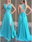 A-line Deep-V Sweep Train Chiffon  Beaded Elegant Prom Dresses 2786