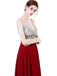 BohoProm prom dresses A-line Deep-V  Sweep Train Chiffon Sequined  Red Prom Dresses 3027