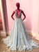 BohoProm prom dresses A-line Deep-V Sweep Train Organza Sequined Beaded Prom Dresses 2812