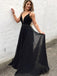 BohoProm prom dresses A-line Deep-V Sweep Train Rhine Stone Black Prom Dresses 3025