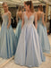 BohoProm prom dresses A-line Deep-V Sweep Train Satin Beaded Prom Dress 3062