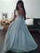 BohoProm prom dresses A-line Deep-V Sweep Train Satin Rhine Stone Lace Prom Dresses ASD2504