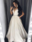 A-line Deep-V Sweep Train Satin Rhine Stone Prom Dress 3074