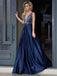 BohoProm prom dresses A-line Deep-V Sweep Train Satin Rhine Stone Sexy Prom Dresses 3021