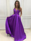 A-line Deep-V Sweep Train Simple Sexy Prom Dresses 2765