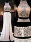 A-line Halter Floor-Length Chiffon Ivory Prom Dresses With Beading ASD27108