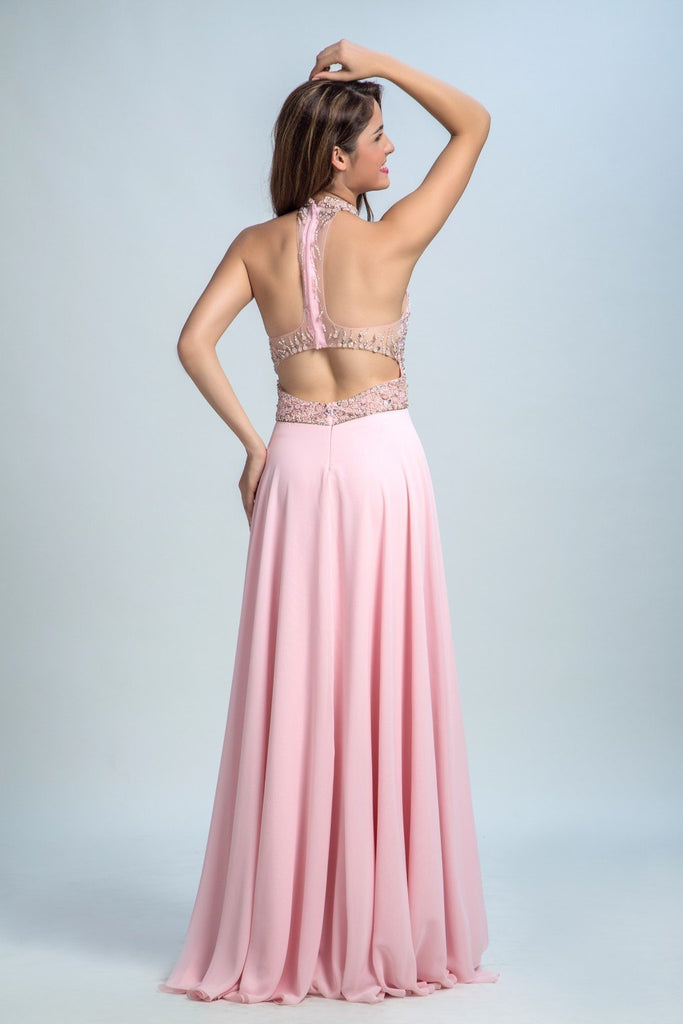 BohoProm prom dresses A-line Halter Floor-Length Chiffon RhineStone Beaded Prom Dresses 2922