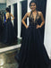 BohoProm prom dresses A-line Halter Floor-Length Satin Black Prom Dresses With Appliques ASD27106