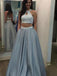 BohoProm prom dresses A-line Halter Floor-Length Satin Rhine Stone Two Piece Prom Dresses ABC00025