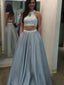 A-line Halter Floor-Length Satin Rhine Stone Two Piece Prom Dresses ABC00025