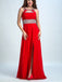 BohoProm prom dresses A-line Halter Floor-Length Satin Sequined Red Prom Dresses 2928