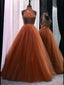 A-line Halter Floor-Length Tulle Sequined Prom Dress 3109