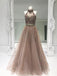 BohoProm prom dresses A-line Halter Floor-Length Tulle Two Piece Prom Dresses With Rhine Stones HX0052