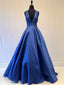 A-line Halter Sweep Train Satin Bow Prom Dress 3043