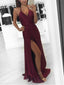 A-line Halter Sweep Train Satin Simple Prom Dresses HX00145