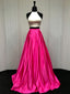 A-line Halter Sweep Train Satin Two Piece Lace Up Prom Dress 3042