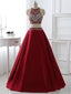 A-line High-Neck Floor-Length Satin Rhine Stone Two Piece  Prom Dresses ASD2503