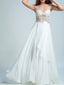 A-line Illusion Floor-Length Chiffon Lace White Evening Dresses 2921