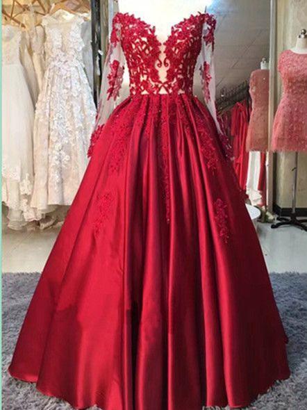 BohoProm prom dresses A-line Illusion Floor-Length Satin Appliqued Beaded Prom Dresses ASD2500