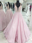 A-line Illusion Floor-Length Satin Rhine Stone Pink Prom Dress 3075