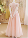 BohoProm prom dresses A-line Illusion Floor-Length Tulle Appliqued Pink Prom Dresses ASD2569