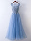 A-line Illusion Floor-Length Tulle Appliqued Rhine Stone Prom Dress 3113