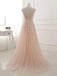 BohoProm prom dresses A-line Illusion Sweep Train Tulle Appliqued Prom Dresses 3020