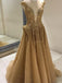 BohoProm prom dresses A-line Illusion Sweep Train Tulle Rhine Stone Prom Dresses 2798