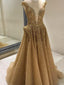 A-line Illusion Sweep Train Tulle Rhine Stone Evening Dresses 2798