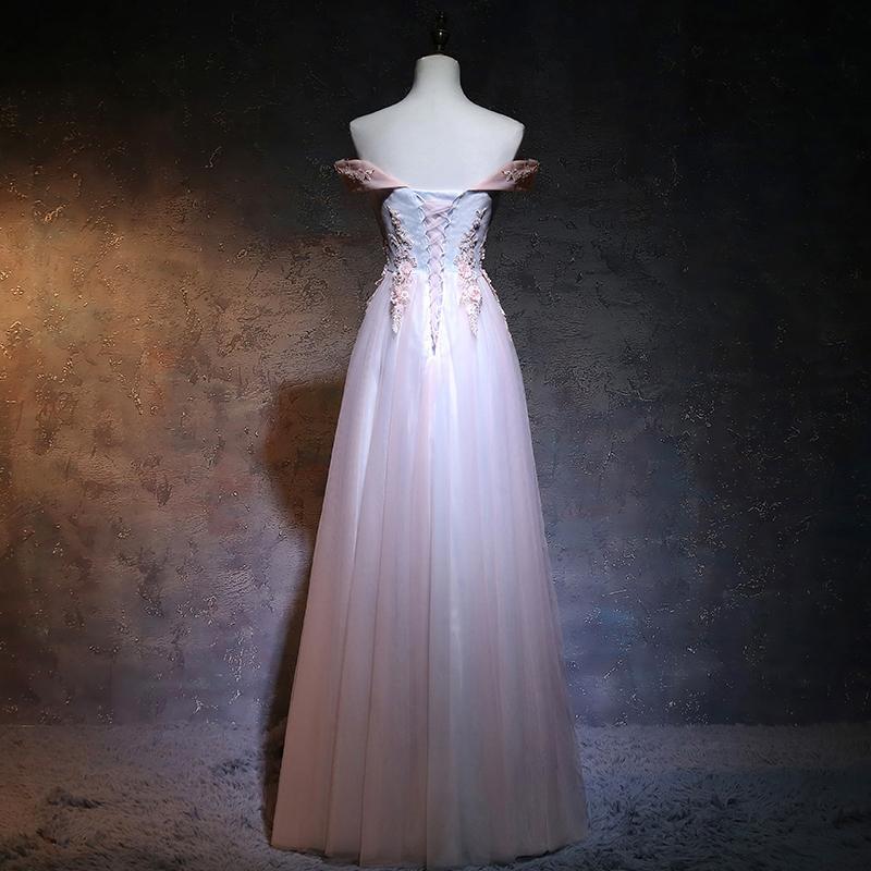 BohoProm prom dresses A-line Off-Shoulder Floor-Length Tulle Appliqued Beaded Prom Dresses ASD2588