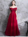 BohoProm prom dresses A-line Off-Shoulder Floor-Length Tulle Appliqued Beaded Red Prom Dresses ASD27007