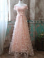 A-line Off-Shoulder Floor-Length Tulle Appliqued Pink Prom Dresses HX0041