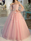 Ball Gown Off-Shoulder Floor-Length Tulle Appliqued Pink Quinceanera Dresses HX0042
