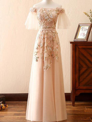 BohoProm prom dresses A-line Off-Shoulder Floor-Length Tulle Prom Dresses HX0034