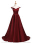 A-line Off-Shoulder Sweep Train Satin Burgundy Prom Dress 3111